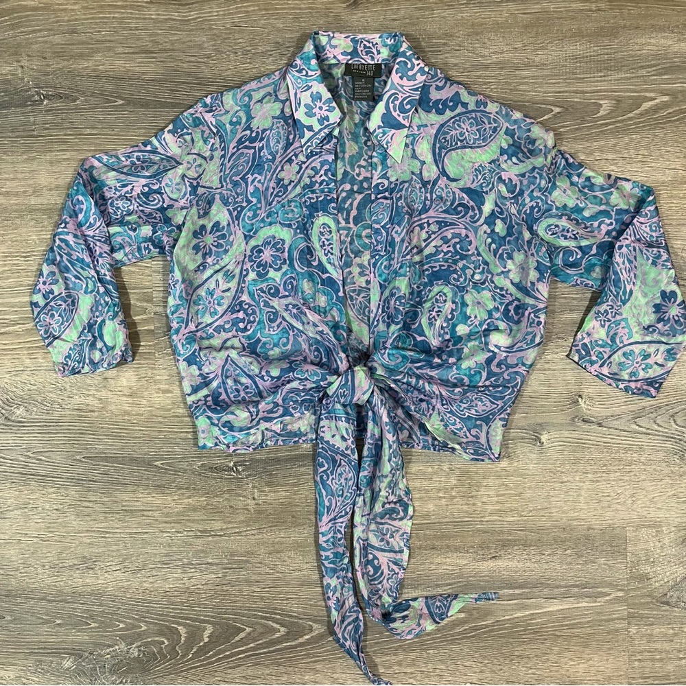 Lafayette 148 New York Silk Paisley Front Tie Blouse